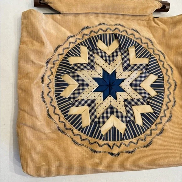 Retro 70s Quilted Hippie Shoulder Bag Vegan Handbag Boho Cottagecore Wood detail - Picture 2 of 16